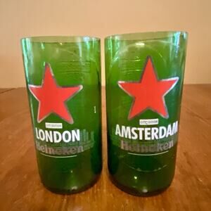 Heineken City Edition Beer Glasses Amsterdam London Green Glass With Logo